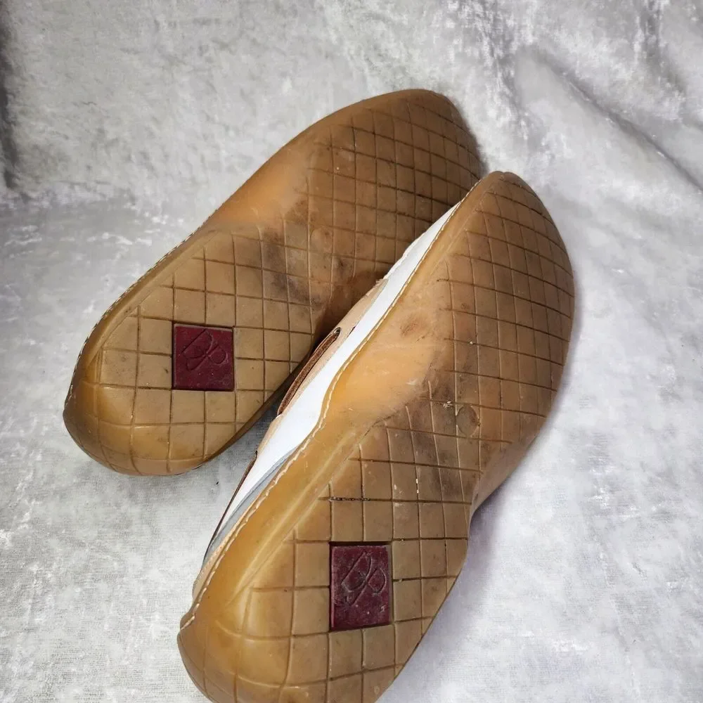 Eaton Men shoes Size 9.5 M Tan & White  Leather‎ Boat Shoes